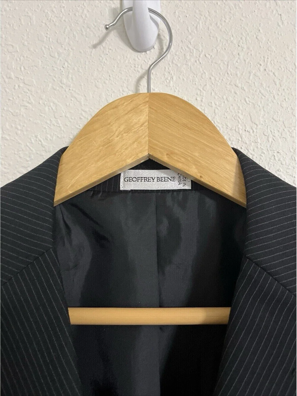 Geoffrey Beene Pinstripe Sport Coat Mens Size 40 Black Formal Blazer Suit Jacket
